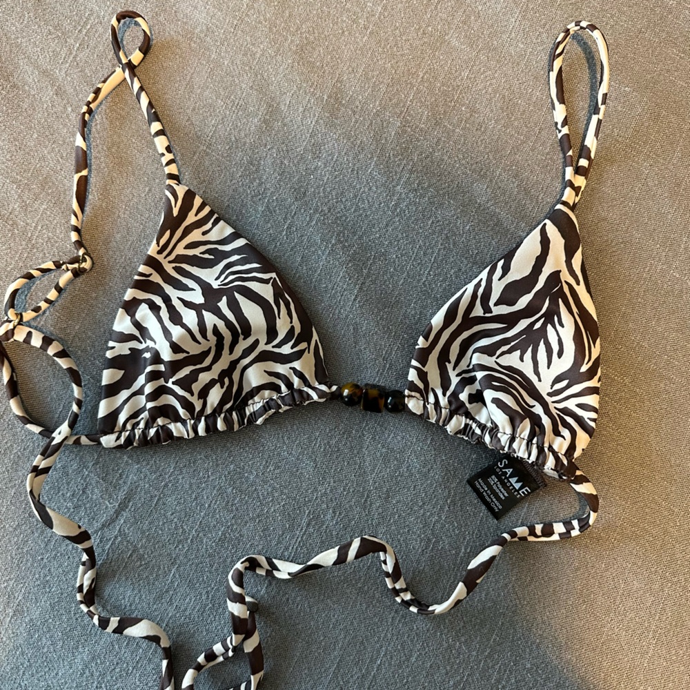SAME Los Angeles cream zebra bikini top.